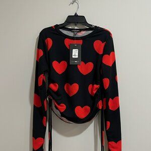 Fashion Nova | Steal My Heart Red Heart Print Ruched Long Sleeve Top - S